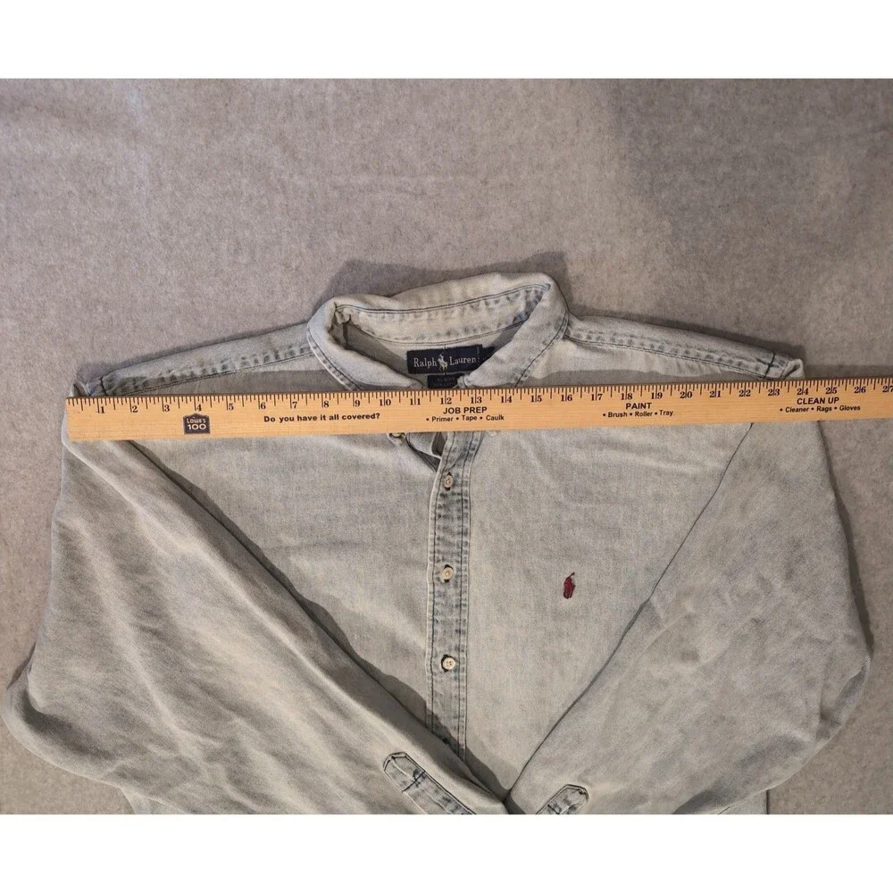 Vintage Polo Ralph Lauren Denim Shirt Men 2XL Light Wash Red Pony Blaire 90s